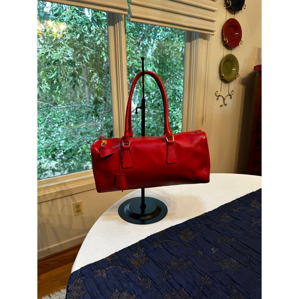 Prada Red Leather Barrel Bag - Picture 2 of 16